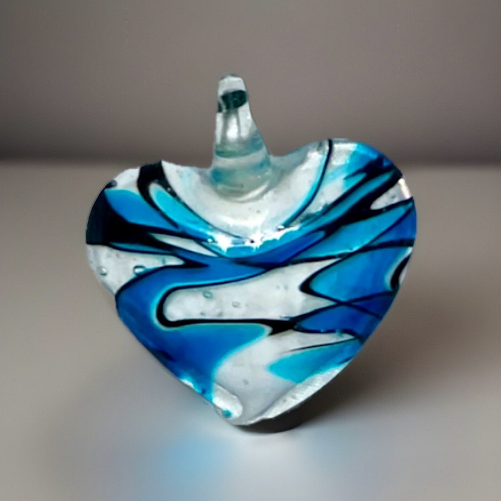 Black Hemp Necklace with Cotton Candy Blue Glass Heart Pendant
